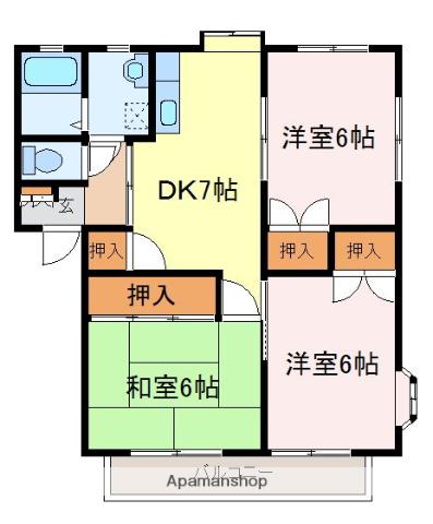 チェリーハイツD棟(3DK/2階)の間取り写真