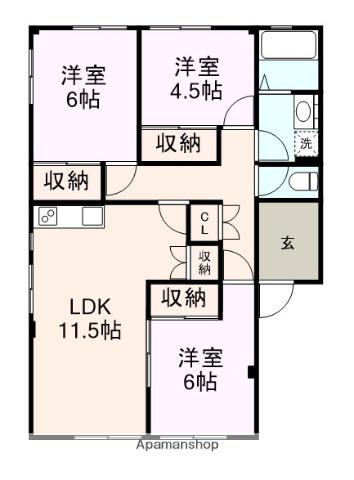 ウッドヴィレッジⅠ C棟(3LDK/1階)の間取り写真