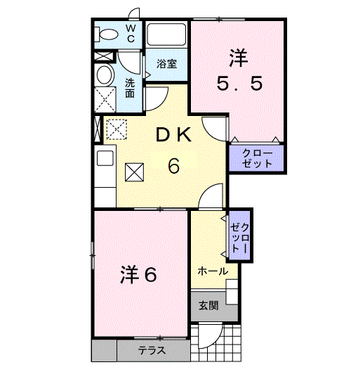 ビガーハイツ(2DK/1階)の間取り写真