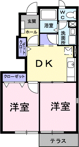 パレスサンヒルズA(2DK/1階)の間取り写真