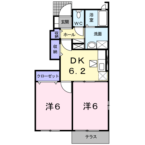 エクセランF.ⅡA(2DK/1階)の間取り写真