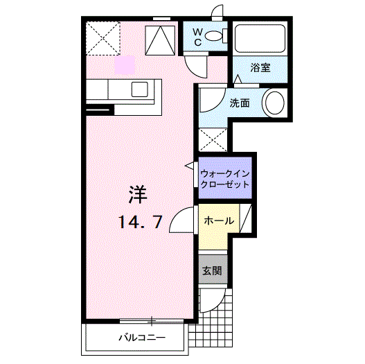 サウスヒルズⅠ(ワンルーム/1階)の間取り写真