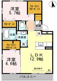 黒石ヒルズ(2LDK/1階)の間取り写真