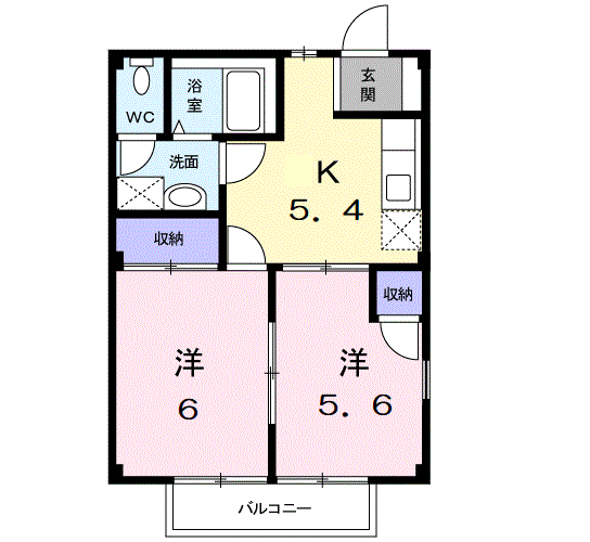 ベルクノアA(2K/2階)の間取り写真