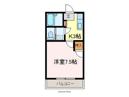 ハイツ西田(1K/1階)の間取り写真