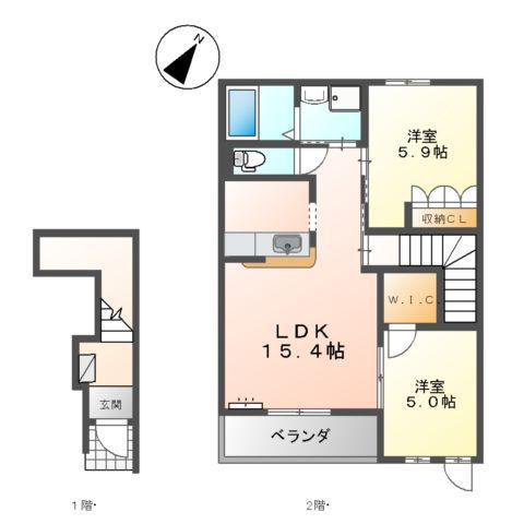 パストラーレ・プリマ(2LDK/2階)の間取り写真