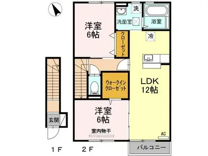 カントリーヒルズ東岐波(2LDK/2階)の間取り写真