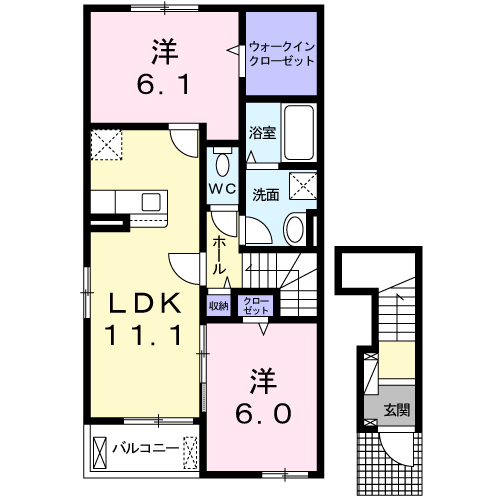 ウエストヒル 弐番館(2LDK/2階)の間取り写真