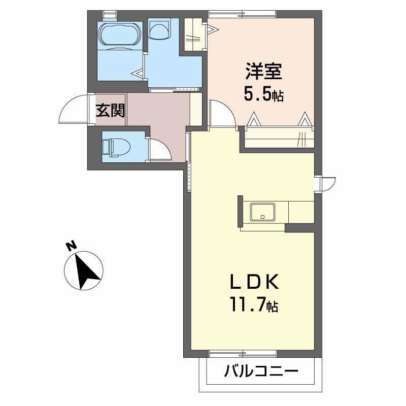 シャーメゾンアルプ(1LDK/1階)の間取り写真
