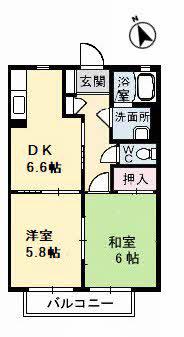 シャーメゾン西平原B(2DK/2階)の間取り写真