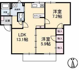 フレグランス恩田(2LDK/1階)の間取り写真