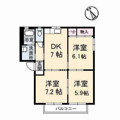メゾンブラドメールB(3DK/2階)の間取り写真