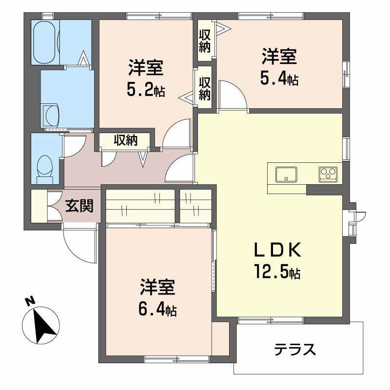 ファミーユ上宇部(3LDK/1階)の間取り写真