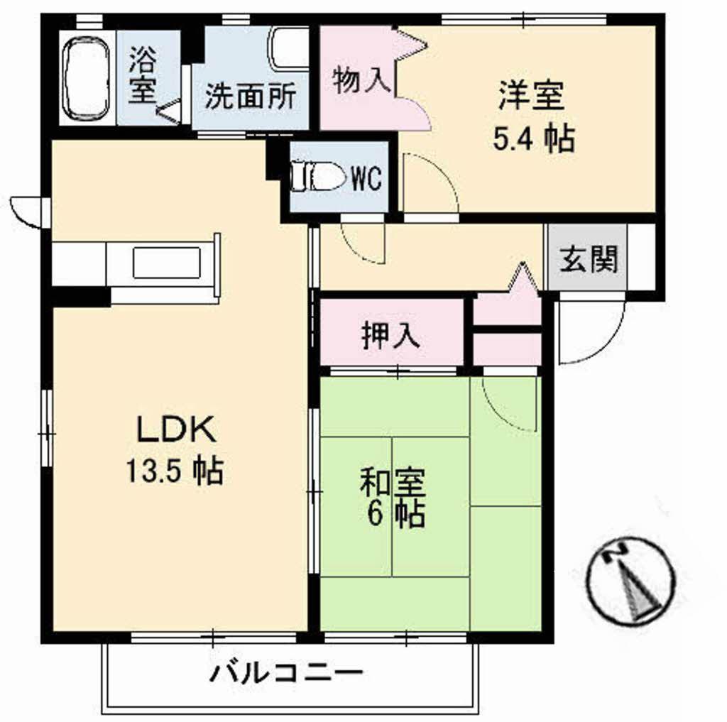メゾンドセリーヌⅠ(2LDK/2階)の間取り写真