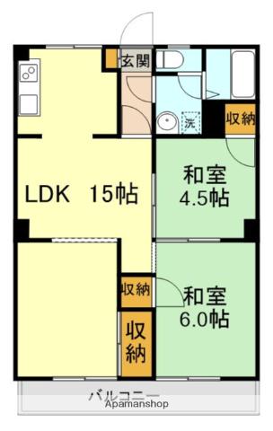 ディモーラ山門(2LDK/1階)の間取り写真