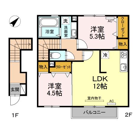 アイネヴェルトD棟(2LDK/2階)の間取り写真