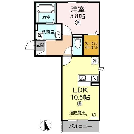 エアフォルク新山口(1LDK/2階)の間取り写真