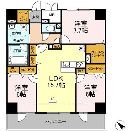 セントラルコートU(3LDK/12階)の間取り写真