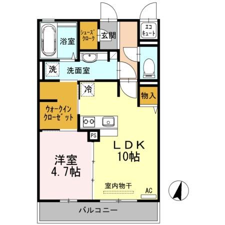 ジュネス・ハーベス(1LDK/2階)の間取り写真