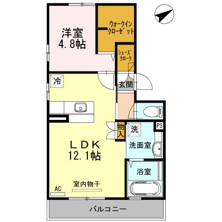 サウスヒルズ(1LDK/2階)の間取り写真