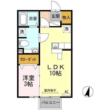 ヒルサイドテラス東須恵(1LDK/1階)の間取り写真