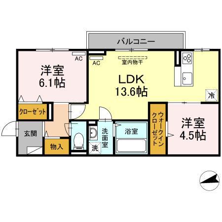 プレステージア厚南北Ⅰ(2LDK/3階)の間取り写真