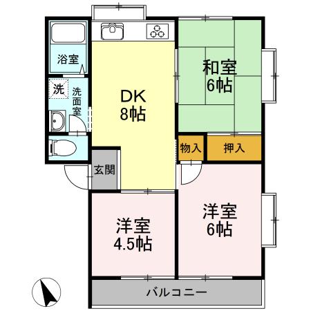 湖水ハイツA(2LDK/1階)の間取り写真