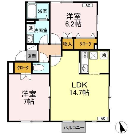 メゾンサミーヨ(2LDK/1階)の間取り写真