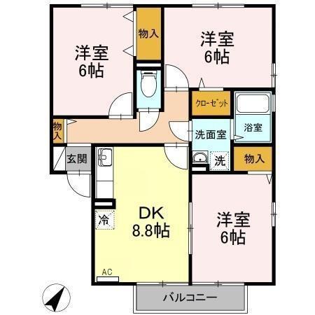 サニーコートA棟(3DK/2階)の間取り写真