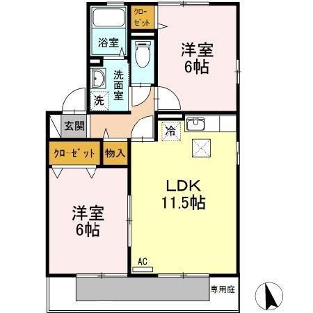 ルミエール参番館(2LDK/1階)の間取り写真