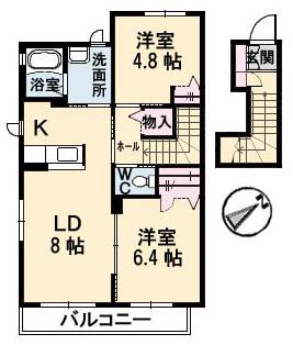 シャーメゾングッドライフ(2LDK/2階)の間取り写真