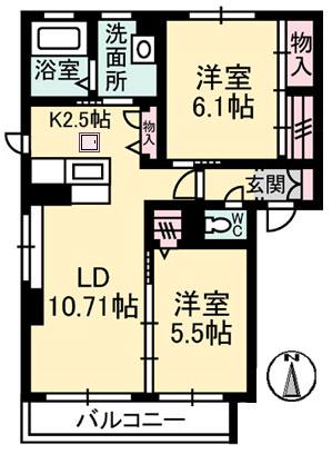 シャーメゾンしおやの杜 A棟(2LDK/1階)の間取り写真
