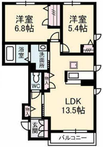 シャーメゾングリナージュ(2LDK/1階)の間取り写真