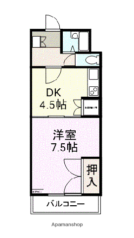 アクティブS(1DK/4階)の間取り写真
