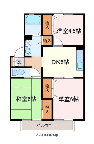 カムールガーデンA(3DK/1階)の間取り写真