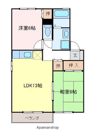 サンセット秋桜A棟(2LDK/2階)の間取り写真