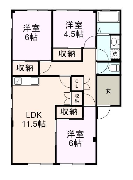 ウッドヴィレッジⅠ C棟(3LDK/1階)の間取り写真