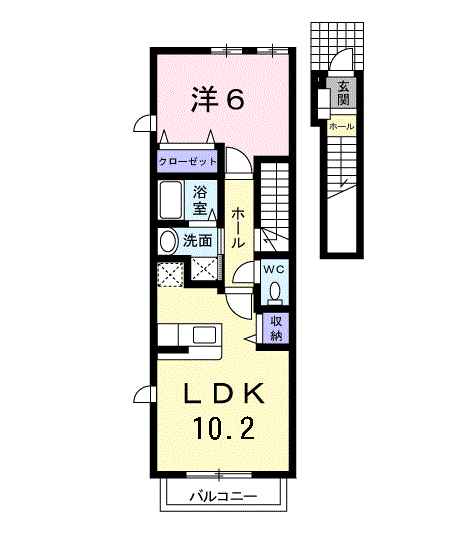 フルール・メゾンA(1LDK/2階)の間取り写真