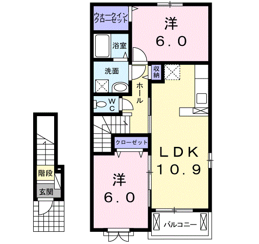ファミールA(2LDK/2階)の間取り写真