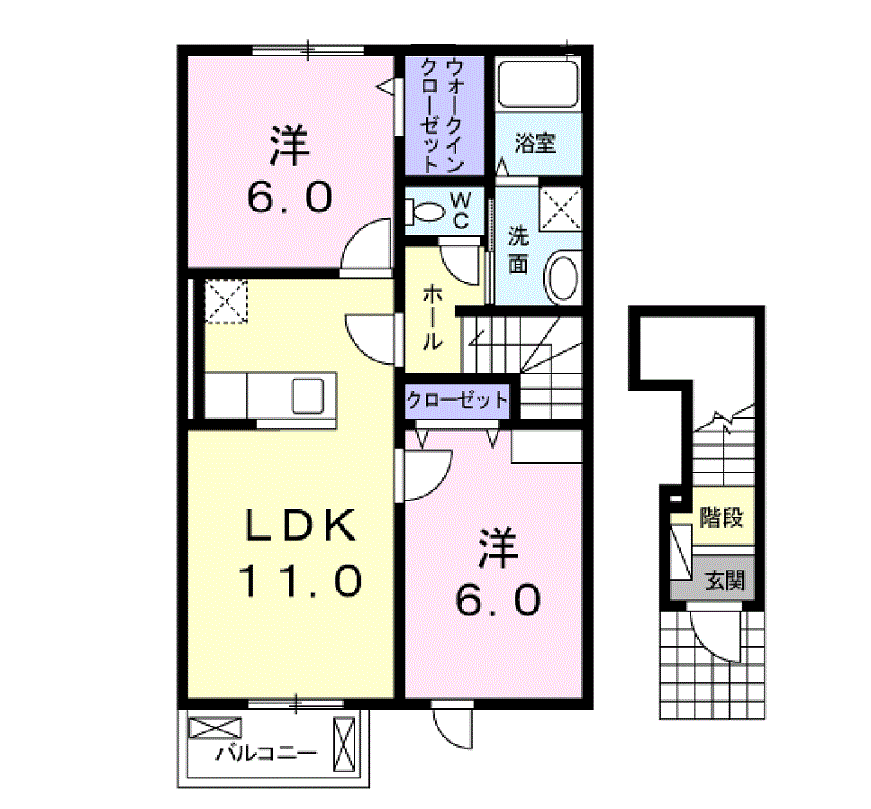 ブルーパインB(2LDK/2階)の間取り写真