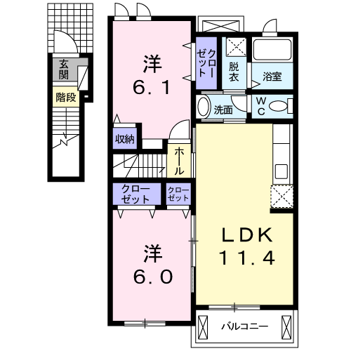 ロイヤルパレスラ・ノビアB(2LDK/2階)の間取り写真