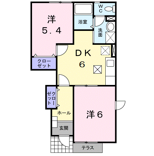 ベルクノアG(2DK/1階)の間取り写真