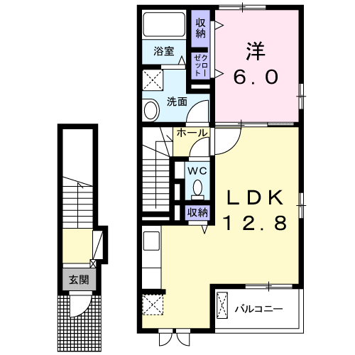 ファミールC(1LDK/2階)の間取り写真