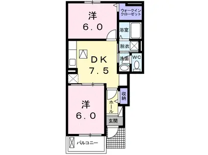 マーチ・グレイス弐番館 A(2DK/1階)の間取り写真