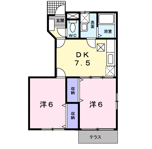 パレスサミット(2DK/1階)の間取り写真