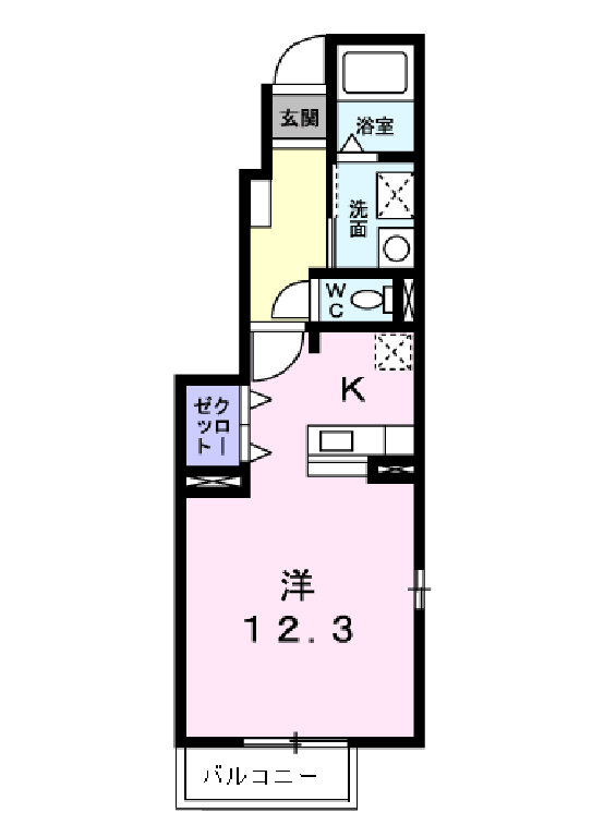 ブルーガーデニア(1K/1階)の間取り写真