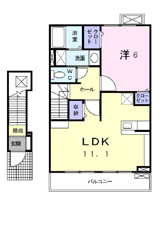 サンセレーノ(1LDK/2階)の間取り写真
