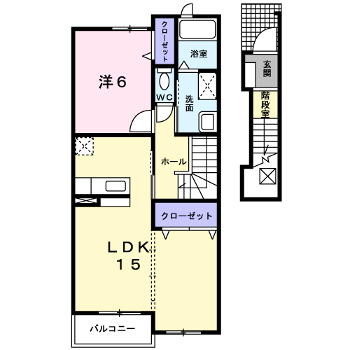 スカイパインB(1LDK/2階)の間取り写真