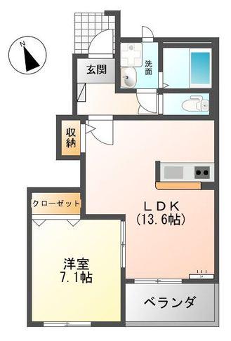 アルカディア厚狭(1LDK/1階)の間取り写真