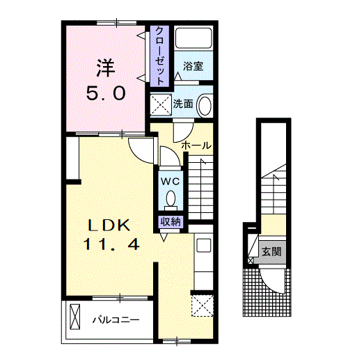 ロータスⅡ(1LDK/2階)の間取り写真
